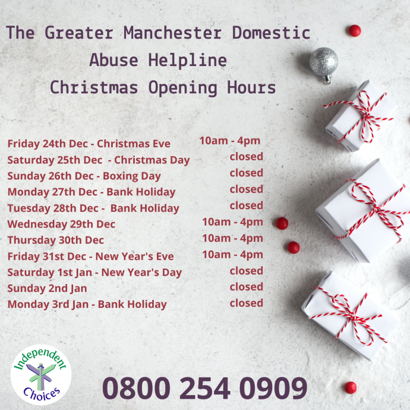 Update – Christmas Opening Hours for the Greater Manchester Domestic Abuse Helpline